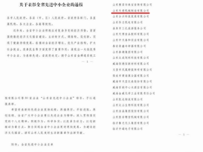 賀：山東天意機(jī)械股份有限公司被省政府評為全省先進(jìn)中小企業(yè)！